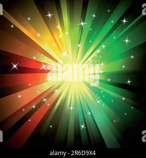 Colorful Explosion of red and green raylights Stock Vector