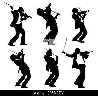A man playing music on a violin. Set Stock Vector