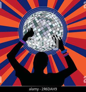 Glowing disco ball and dancer hands with bracelets Stock Vector