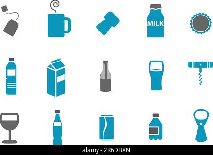 Vector icons pack - Blue Series, drinking collection Stock Vector