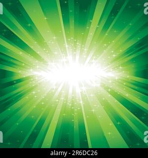 Festive explosion of light and stars from white to dark green with centre in the middle of the square image. 7 global colors, background controlled... Stock Vector