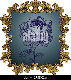 Golden ornate border with rose in middle. Stock Vector
