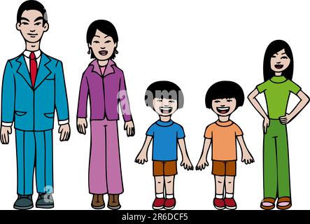 Cartoon image of an Asian family. Stock Vector