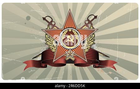 Vector illustration of sovietic star shaped Insignia in vintage style. Stock Vector