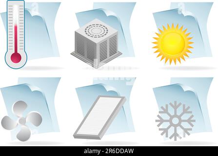 Set of six 3D air conditioner related document themed icons. Stock Vector