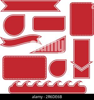 Set of multiple web labels and icons - red. Stock Vector