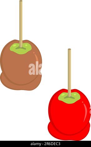 carmel and candy apples with sticks Stock Vector