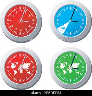 Four clock in different colors Stock Vector