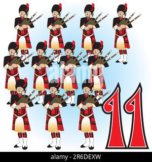 The 12 Days of Christmas vector Illustration. There is one for each day can be used as an educational flash card for counting. Stock Vector
