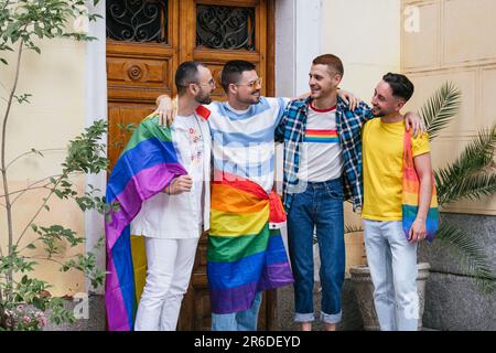Joyful Gay Friends: Embracing Pride, Pointing at Camera, Adorned with ...