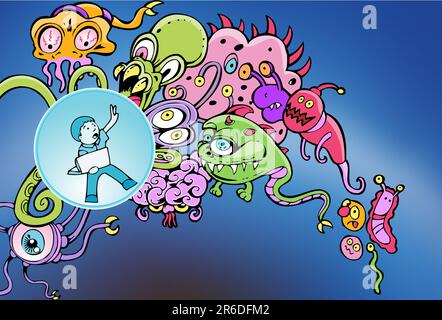 Laptop user is protected against attacks while browsing the web. Stock Vector