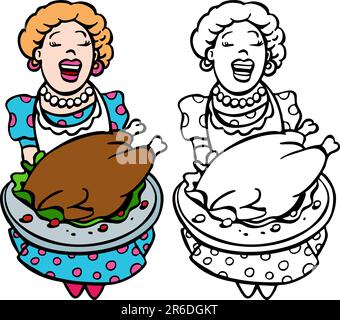 Thanksgiving Turkey Feast Isolated Coloring Page Stock Vector Image ...