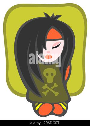 Cartoon emo girl isolated on a white background. Stock Vector