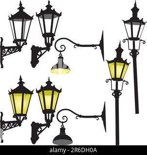 Retro street lamp and lattern vector illustration collection Stock Vector