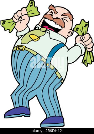 Greedy man hoards all his money. Stock Vector