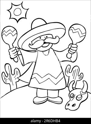 A man shaking two maracas - black and white version. Stock Vector
