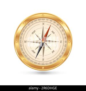 Vector illustration of golden compass isolated on white Stock Vector