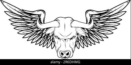 monochrome creative cow wing logo vector illustration, Winged cow ancient emblems elements Stock Vector