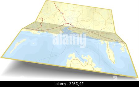 Generic editable vector illustration of a folding coastline map Stock Vector