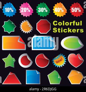 Collection of brightly colored, glossy stickers set. You can add your own   text on stickers. Stock Vector