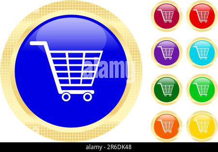 Shopping cart icon on shiny buttons Stock Vector