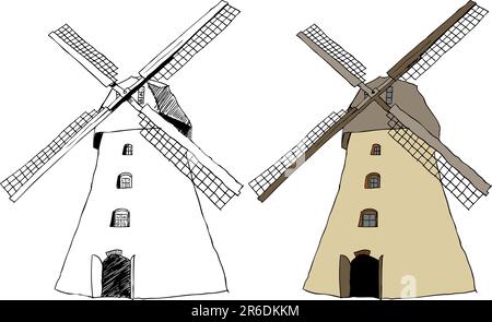 Vector illustration of traditional old dutch windmill Stock Vector