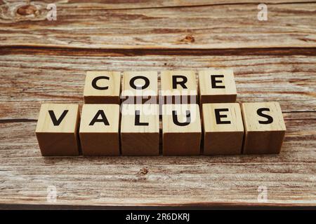 Core Values Word alphabet letters on wooden background Stock Photo