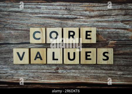 Core Values Word alphabet letters on wooden background Stock Photo