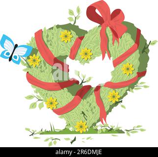 Heart shaped Bush with ribbon and bow Stock Vector