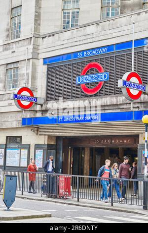 Entrance to and exit from the St James's Park underground rail station ...