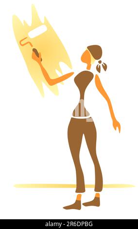 The stylized girl paints a wall. Digital illustration. Stock Vector