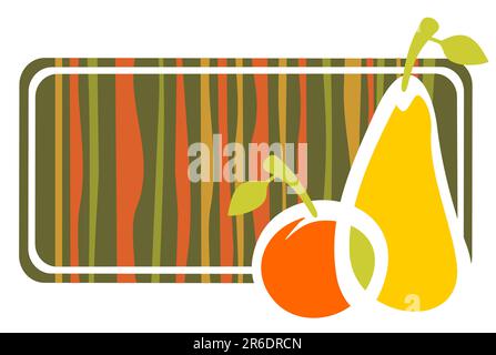 The stylized apple and pear and striped frame on a white background. Stock Vector