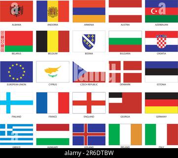 Vector Illustration of the Flags of different countries of the world. They are organized by location then in alphabetical in order. Dozens of flags... Stock Vector