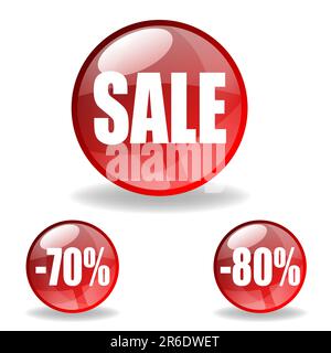 red spheres printed with sale announcements Stock Vector