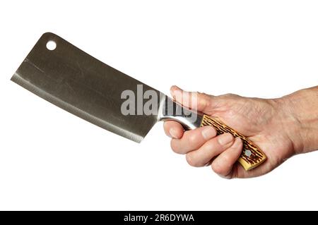 Hand Holding A Knife For Meat Cleaver Chef Holding A Knife A Large Knife  Kitchen Knife Kitchen Theme White Background Isolated Butcher Knife Stock  Photo - Download Image Now - iStock