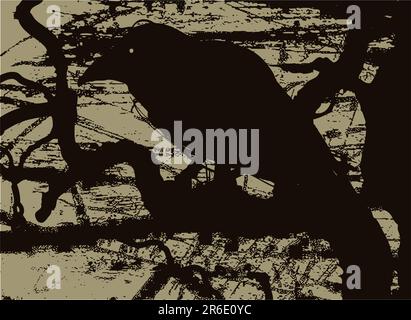 Vector illustration of the silhouette of a raven in grunge style. Stock Vector