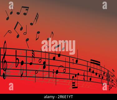Abstract music background with different notes and lines Stock Vector