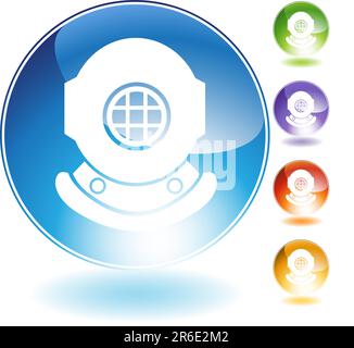 Diving helmet crystal icon isolated on a white background. Stock Vector