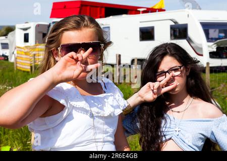 Young gypsy girls at the historic Appleby Horse Fair, Appleby-in-Westmorland, Cumbria, England, U.K. Stock Photo