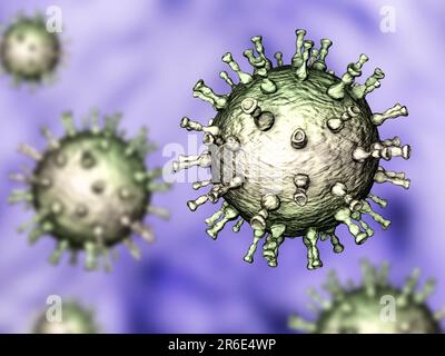 Computer illustration of a varicella zoster virus particle, the cause of chickenpox and shingles. Varicella zoster virus is also known as human herpes Stock Photo