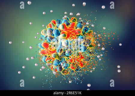 Destruction of hepatitis B virus by silver nanoparticles, computer illustration. Conceptual image for hepatitis B treatment and prevention by using na Stock Photo