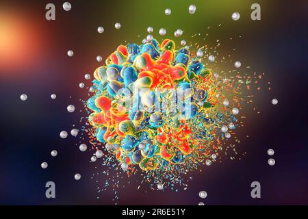 Destruction of hepatitis B virus by silver nanoparticles, computer illustration. Conceptual image for hepatitis B treatment and prevention by using na Stock Photo