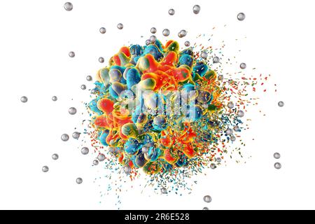 Destruction of hepatitis B virus by silver nanoparticles, computer illustration. Conceptual image for hepatitis B treatment and prevention by using na Stock Photo