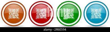 Qr code, shopping glossy icons, set of modern design buttons for web, internet and mobile applications in four colors options isolated on white backgr Stock Photo