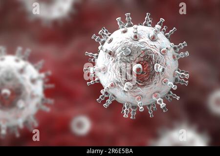 Kaposi's sarcoma herpesvirus (KSHV), computer illustration. KSHV is Kaposi's sarcoma-associated herpesvirus (human herpesvirus 8). The virus is an onc Stock Photo