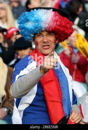 French supporters await the Pool A match against Japan of the Rugby World Cup 2011, North Harbour Stadium, Auckland, New Zealand, Saturday, September 10, 2011. Stock Photo