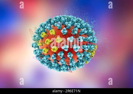 Destruction of bird flu virus. 3D illustration of an avian influenza H5N8 virus particle. Conceptual image for influenza treatment and prevention. Thi Stock Photo