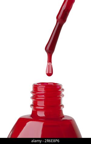 red nail polish bottle on white background Stock Photo