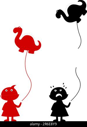 Dino balloon, with children, on white background Stock Vector