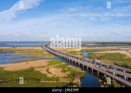 Aerial view of the Mobile Bay bridge Stock Photo